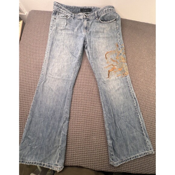 Vintage Calvin Klein Low Rise Flare Women's Denim Jean Size 12 Embroidered Y2k - Picture 2 of 14